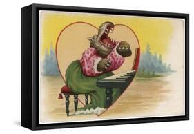 Hippo at the Keyboard-null-Framed Stretched Canvas