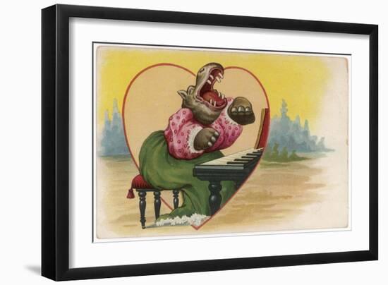 Hippo at the Keyboard-null-Framed Art Print
