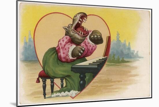 Hippo at the Keyboard-null-Mounted Art Print
