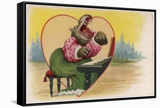 Hippo at the Keyboard-null-Framed Stretched Canvas