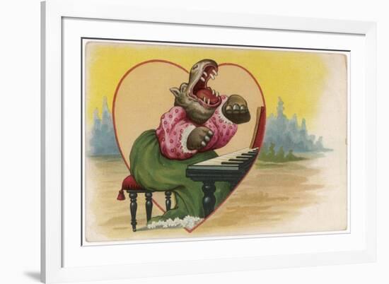 Hippo at the Keyboard-null-Framed Premium Giclee Print