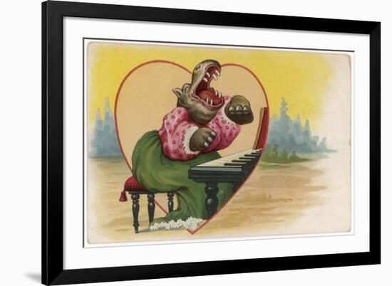 Hippo at the Keyboard-null-Framed Premium Giclee Print