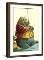 Hippo in Three-Piece Suit Fishing-null-Framed Art Print