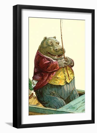 Hippo in Three-Piece Suit Fishing-null-Framed Art Print