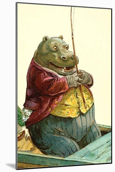 Hippo in Three-Piece Suit Fishing-null-Mounted Art Print