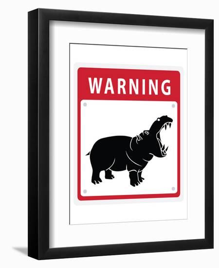 Hippo Warning Sign-null-Framed Art Print