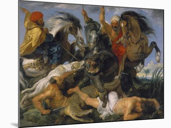 Hippopotamus and Crocodile Hunt, about 1615-Peter Paul Rubens-Mounted Giclee Print