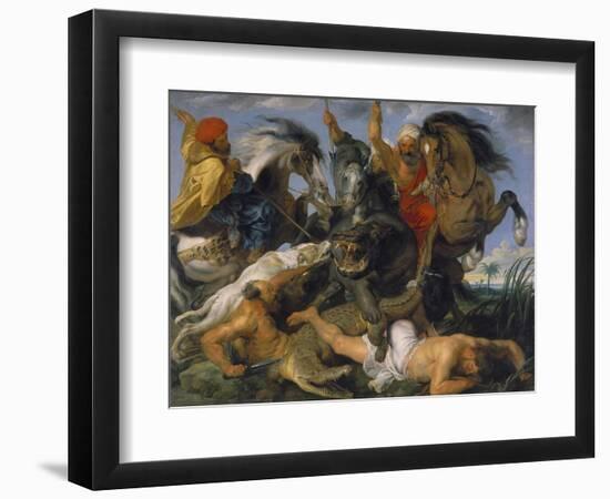 Hippopotamus and Crocodile Hunt, about 1615-Peter Paul Rubens-Framed Premium Giclee Print