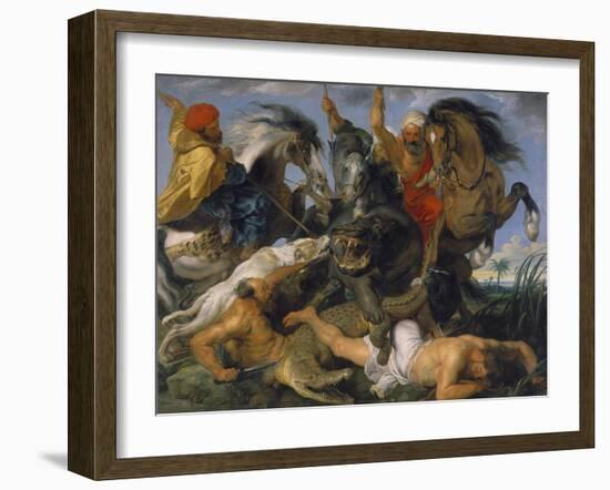 Hippopotamus and Crocodile Hunt, about 1615-Peter Paul Rubens-Framed Giclee Print