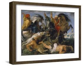 Hippopotamus and Crocodile Hunt, about 1615-Peter Paul Rubens-Framed Giclee Print