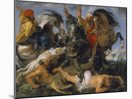 Hippopotamus and Crocodile Hunt, about 1615-Peter Paul Rubens-Mounted Giclee Print