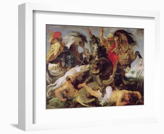 Hippopotamus and Crocodile Hunt, circa 1615-16-Peter Paul Rubens-Framed Giclee Print