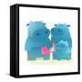 Hippopotamus Family with Book. Mother Father and Child. Happy Fun Watercolor Style Zoo Animal Paren-Popmarleo-Framed Stretched Canvas