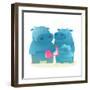 Hippopotamus Family with Book. Mother Father and Child. Happy Fun Watercolor Style Zoo Animal Paren-Popmarleo-Framed Art Print