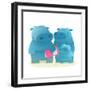 Hippopotamus Family with Book. Mother Father and Child. Happy Fun Watercolor Style Zoo Animal Paren-Popmarleo-Framed Art Print