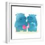 Hippopotamus Family with Book. Mother Father and Child. Happy Fun Watercolor Style Zoo Animal Paren-Popmarleo-Framed Art Print