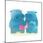 Hippopotamus Family with Book. Mother Father and Child. Happy Fun Watercolor Style Zoo Animal Paren-Popmarleo-Mounted Art Print