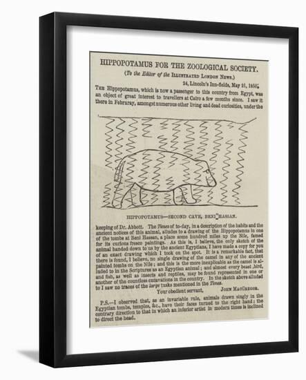 Hippopotamus for the Zoological Society-null-Framed Giclee Print