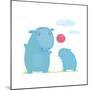 Hippopotamus Parent Playing Ball with a Child. Mammal Parent Animal Cartoon Wildlife, Cheerful Hipp-Popmarleo-Mounted Premium Giclee Print