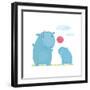 Hippopotamus Parent Playing Ball with a Child. Mammal Parent Animal Cartoon Wildlife, Cheerful Hipp-Popmarleo-Framed Art Print