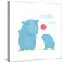 Hippopotamus Parent Playing Ball with a Child. Mammal Parent Animal Cartoon Wildlife, Cheerful Hipp-Popmarleo-Stretched Canvas