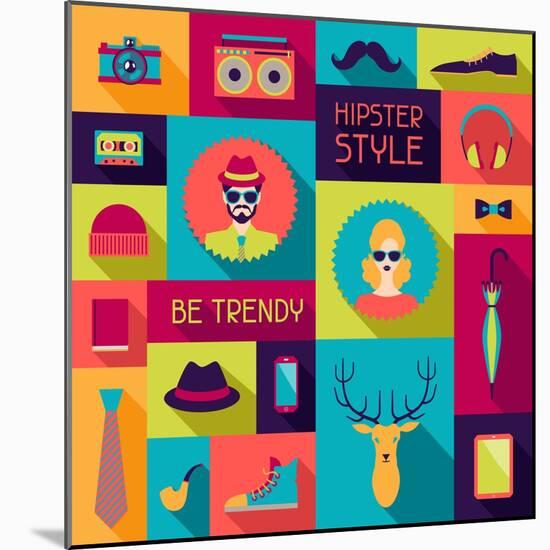 Hipster Background In Flat Design Style-incomible-Mounted Art Print