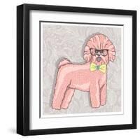 Hipster Bichon with Glasses and Bowtie. Cute Puppy Illustration for Children and Kids. Dog Backgrou-cherry blossom girl-Framed Art Print