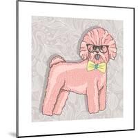 Hipster Bichon with Glasses and Bowtie. Cute Puppy Illustration for Children and Kids. Dog Backgrou-cherry blossom girl-Mounted Art Print