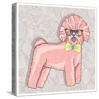 Hipster Bichon with Glasses and Bowtie. Cute Puppy Illustration for Children and Kids. Dog Backgrou-cherry blossom girl-Stretched Canvas