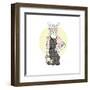 Hipster Cat Girl with Purse-Olga_Angelloz-Framed Art Print