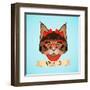 Hipster Cat Portrait-Macrovector-Framed Art Print