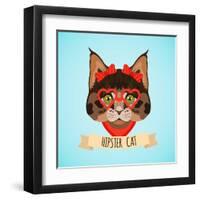 Hipster Cat Portrait-Macrovector-Framed Art Print