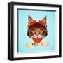 Hipster Cat Portrait-Macrovector-Framed Art Print