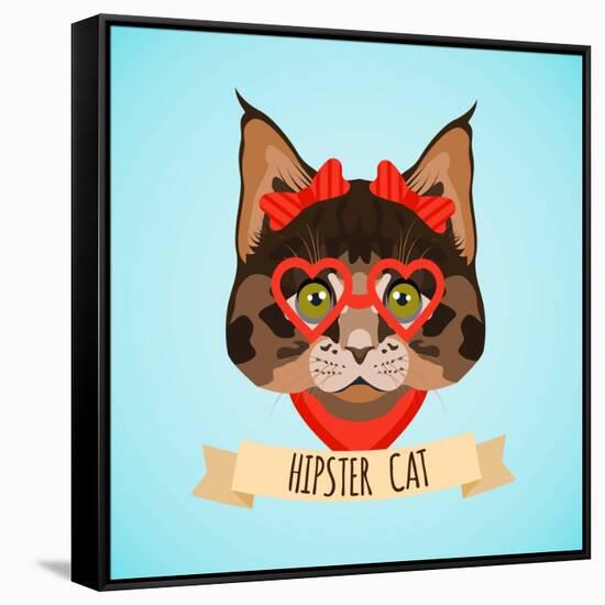 Hipster Cat Portrait-Macrovector-Framed Stretched Canvas