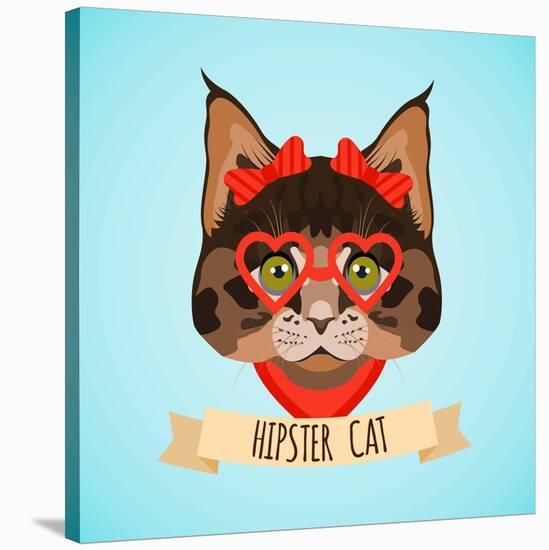 Hipster Cat Portrait-Macrovector-Stretched Canvas