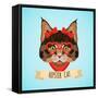 Hipster Cat Portrait-Macrovector-Framed Stretched Canvas