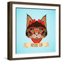 Hipster Cat Portrait-Macrovector-Framed Art Print