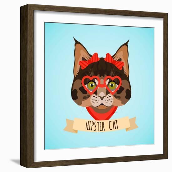 Hipster Cat Portrait-Macrovector-Framed Art Print