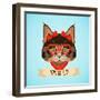 Hipster Cat Portrait-Macrovector-Framed Art Print