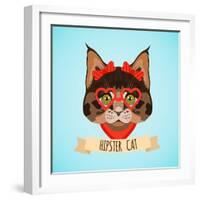 Hipster Cat Portrait-Macrovector-Framed Art Print