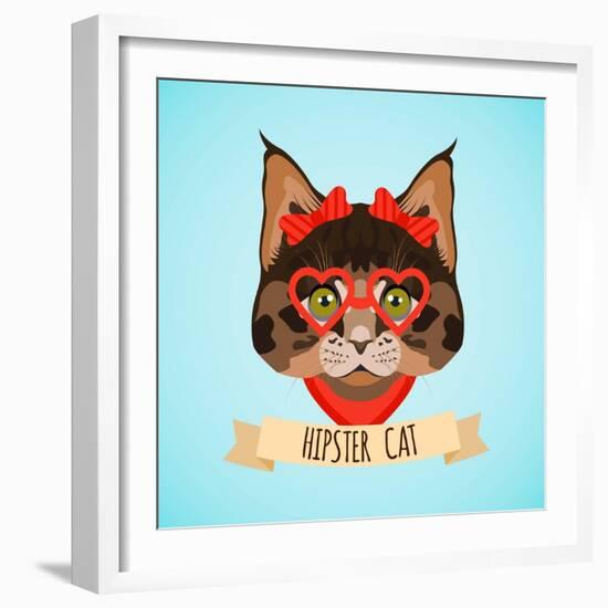 Hipster Cat Portrait-Macrovector-Framed Art Print