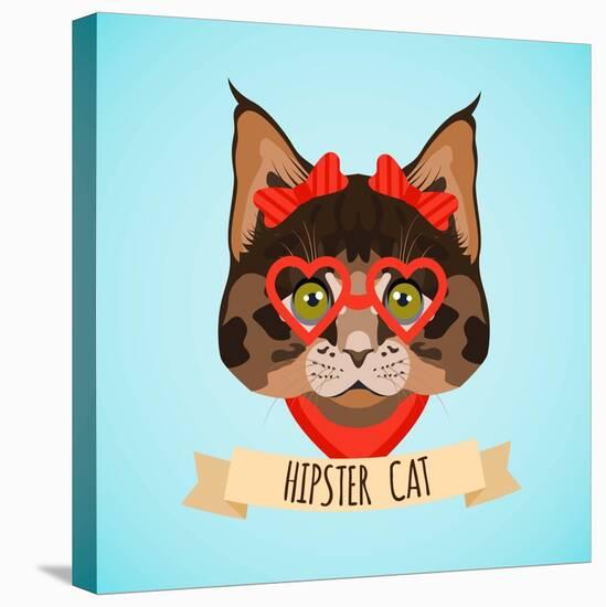 Hipster Cat Portrait-Macrovector-Stretched Canvas