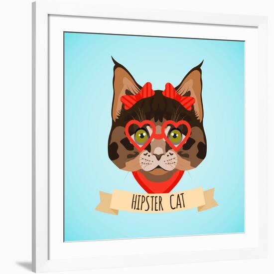 Hipster Cat Portrait-Macrovector-Framed Art Print