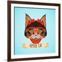 Hipster Cat Portrait-Macrovector-Framed Art Print