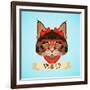 Hipster Cat Portrait-Macrovector-Framed Art Print