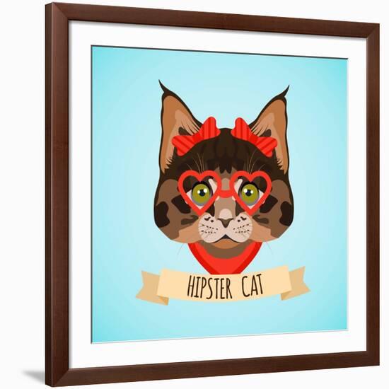 Hipster Cat Portrait-Macrovector-Framed Art Print