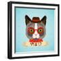 Hipster Cat Portrait-Macrovector-Framed Art Print