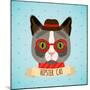 Hipster Cat Portrait-Macrovector-Mounted Art Print