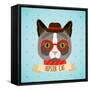 Hipster Cat Portrait-Macrovector-Framed Stretched Canvas