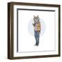 Hipster Cat with Coffee-Olga_Angelloz-Framed Art Print